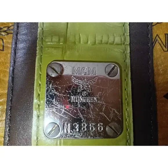 MCM Cognac Visetos Monogram Green Stripe Limited Edition Liz Shopper Tote - Picture 2 of 8